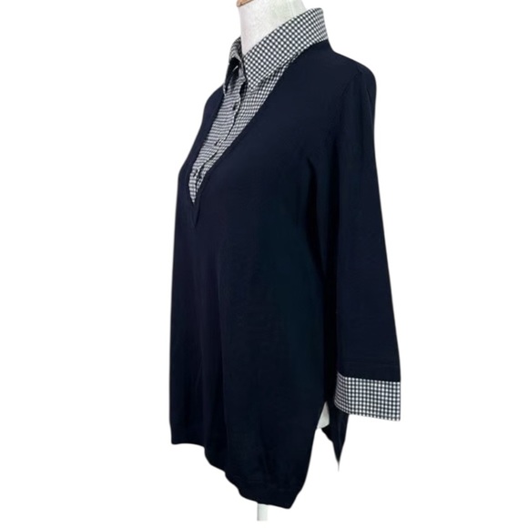 St. John Wool Mixed Media Sweater Tunic Blouse Combo Navy Size P or XS - Picture 3 of 10